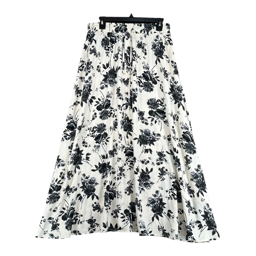 Yincro NWT L Large Black White Floral Maxi Skirt Boho Peasant Bloomcore Gypsy